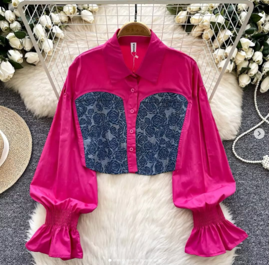 Denim Patchwork Crop Shirt